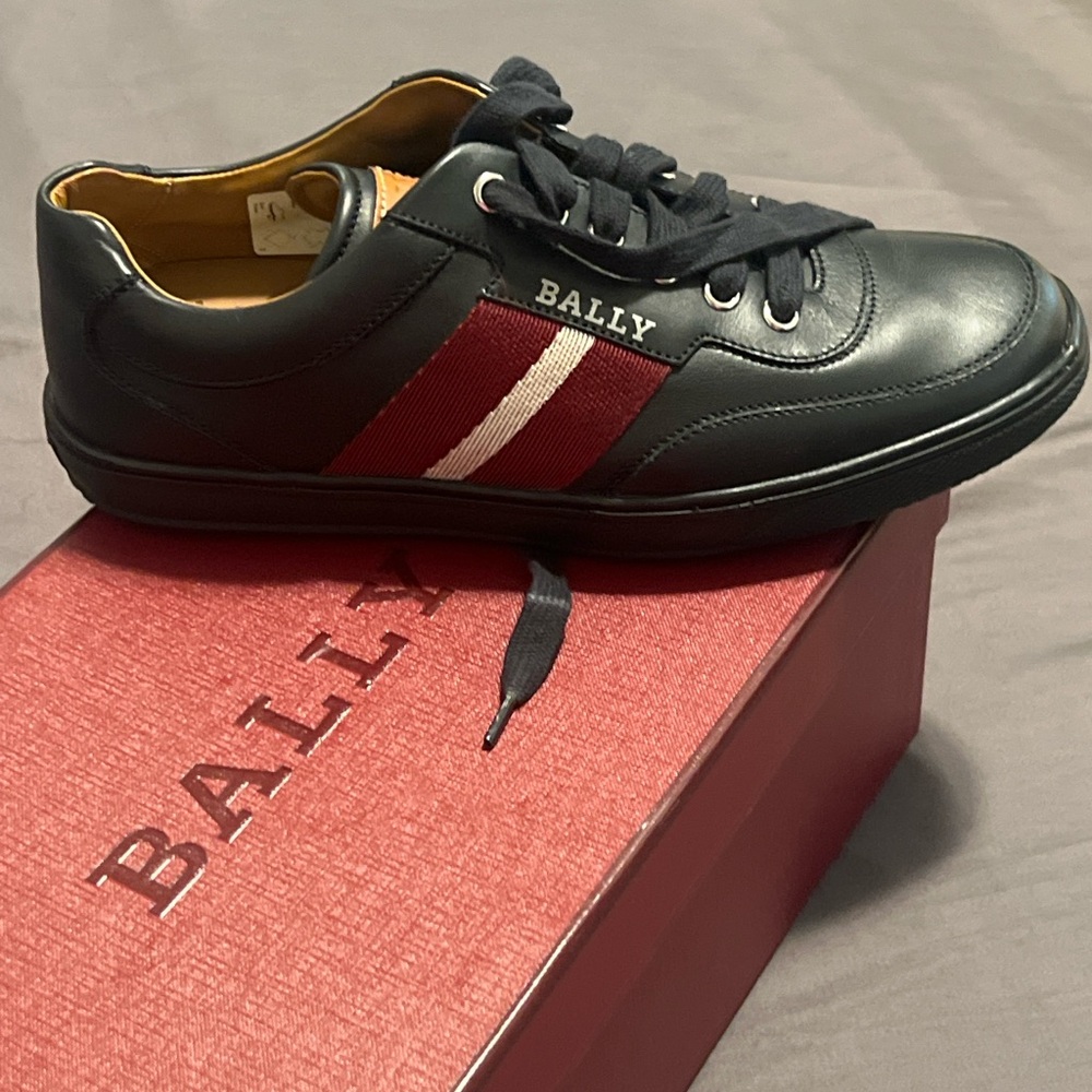 Bally Men's Black Sneakers with Red Stripe